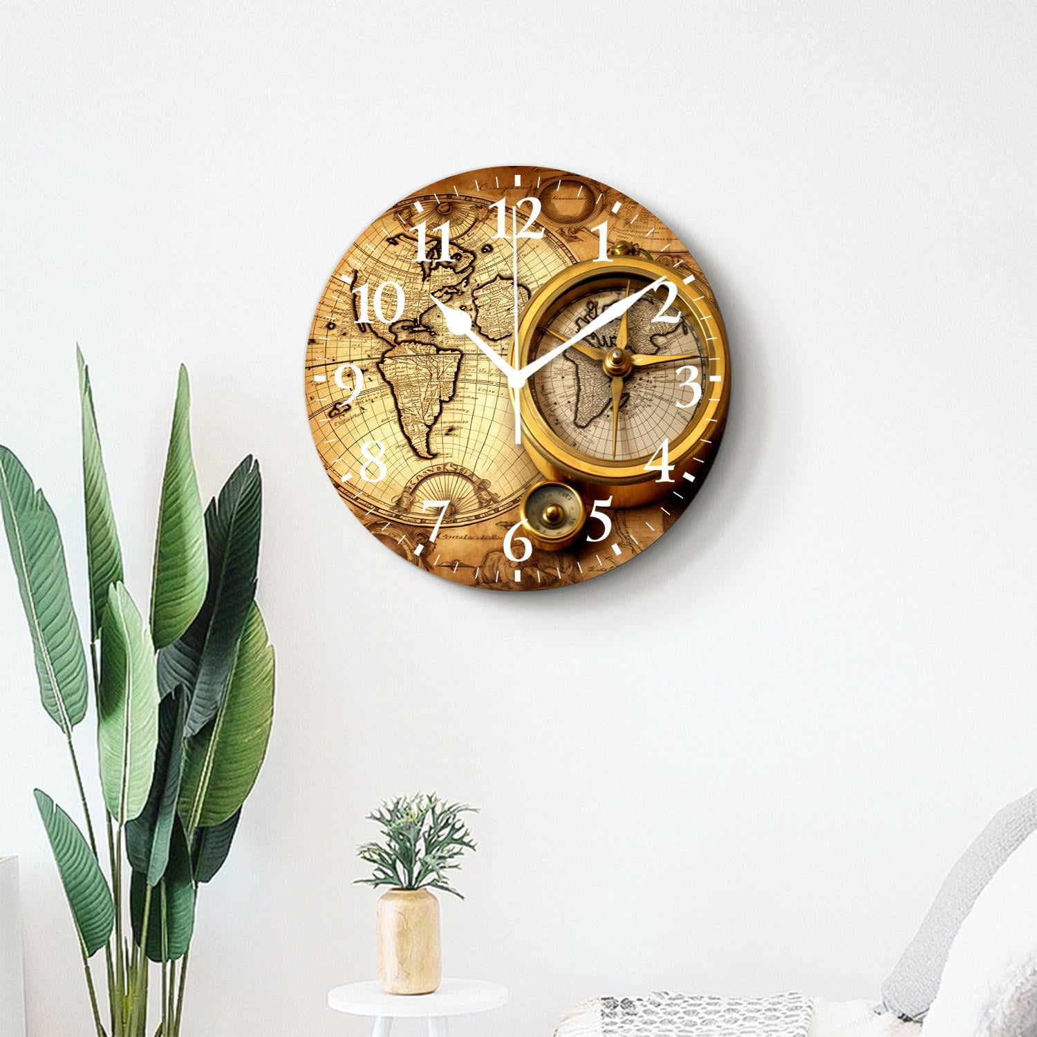 12 Inch Wall Clock Battery Operated Silent Clock Decorative for Office, Kitchen, Outdoor, Living Room，Accurate Map Graceful