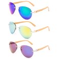 thumbnail image 2 of 3 Pack Rimless Aviator Fashion Sunglasses for Men for Women, Bamboo Temple, 2 of 2