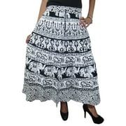 Mogul Women's Indian Skirt White & Black Animals Print College Fashion Long Skirts