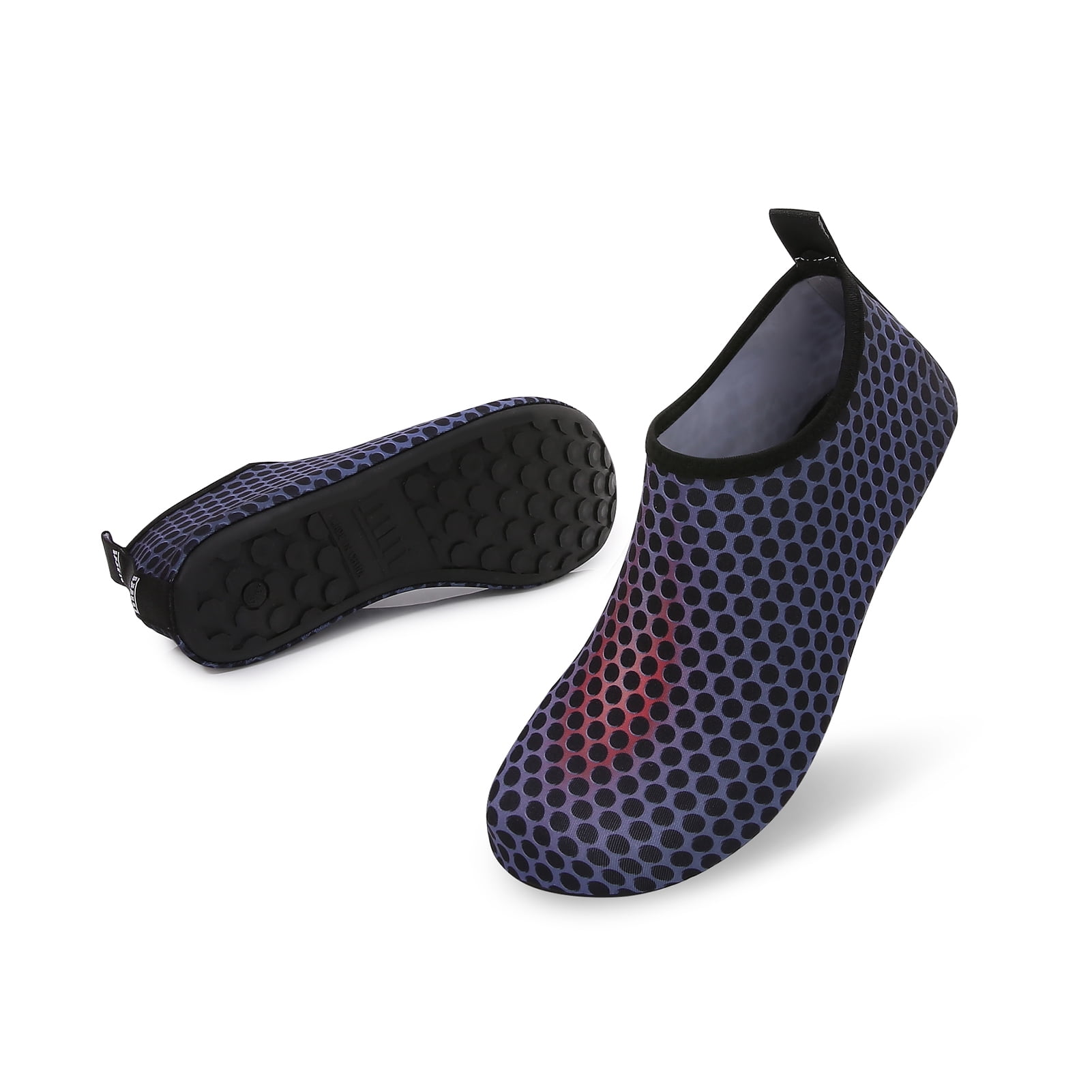Men and Women a Slip On Barefoot Quick-Dry Beach Aqua Yoga Water Shoes (Black Dots/Purple, 7.5-8.5 Women/6.5-7.5 Men)