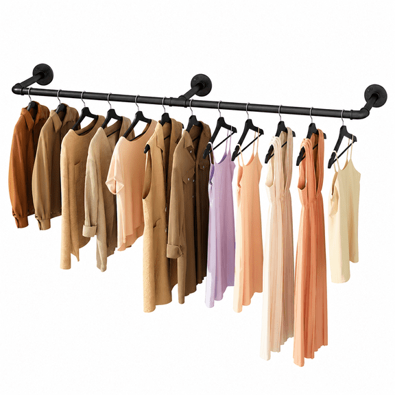 60 in Wall Mounted Industrial Pipe Clothes Rack, Detachable Iron Garment Hanging Bar for Bedroom, Laundry Room, Closet and Plant Display