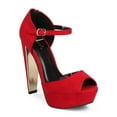 thumbnail image 1 of Qupid DI99 Women Suede Peep Toe Gold-Plated Chunky Heel Platform Pump, 1 of 5