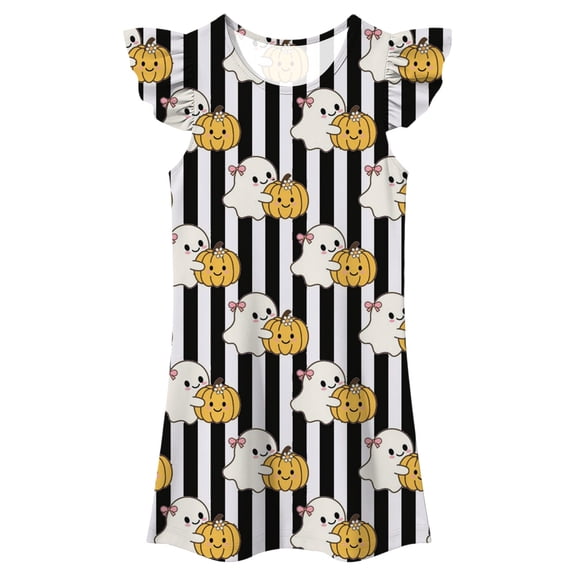 FYDUU Little Girl Halloween Dress Girls Summer Sleep Dress Cute Flutter Sleeve Casual Nightgown Holiday Party Soft Nightwear for Toddler Kids 3-4 Years