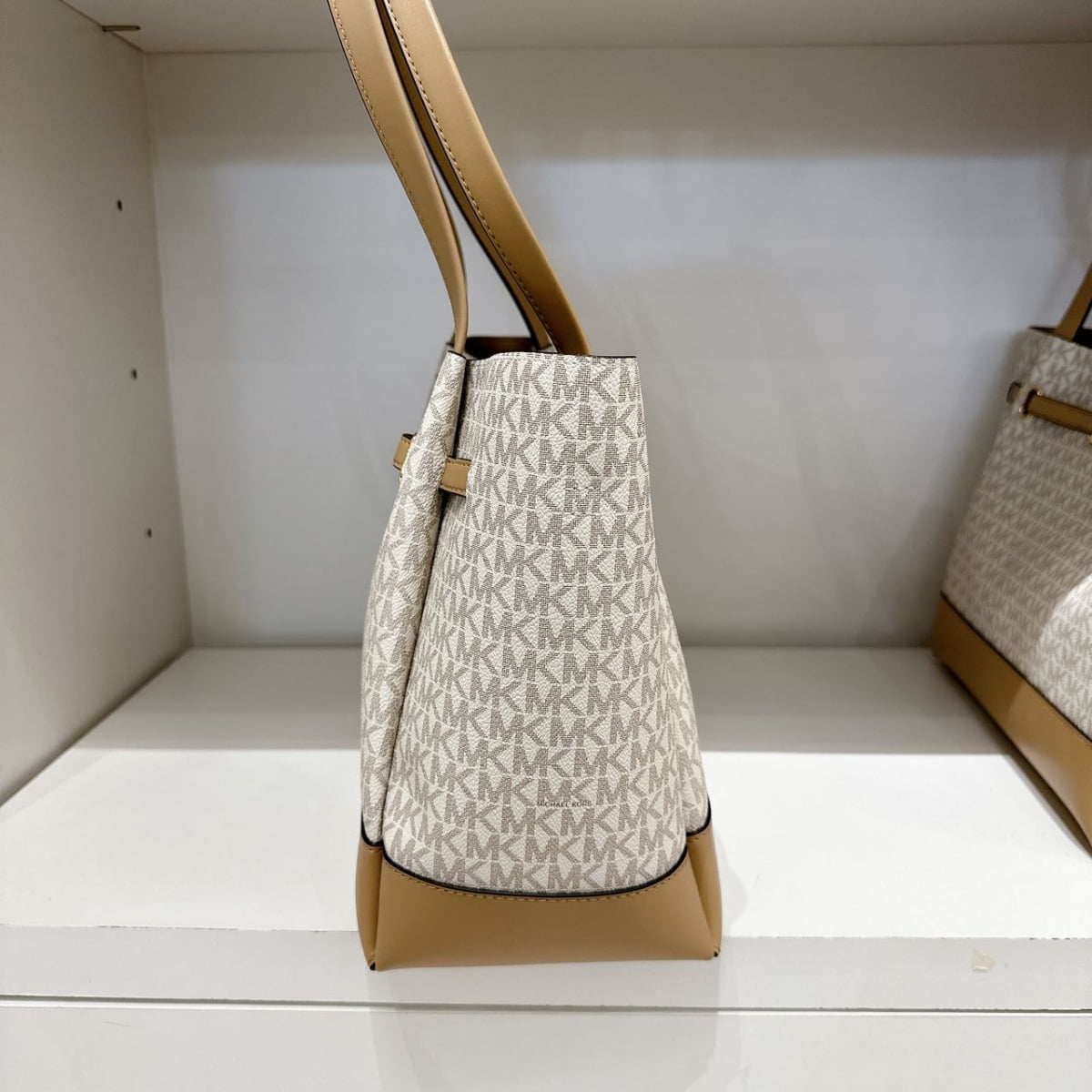 Michael Kors Reed Large Belted Logo Shoulder Bag Tote Purse (Camel