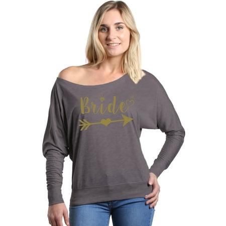 Long Sleeve Bridal Shop4Ever Women's Bride Heart Arrow Gold Bridal Wedding Off Shoulder Long Sleeve Shirt ()
