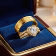 thumbnail image 2 of Couple Rings Yellow Gold Plated Heart 1CT Cz Womens Wedding Ring Sets Titanium Steel Mens Wedding Bands, 2 of 3