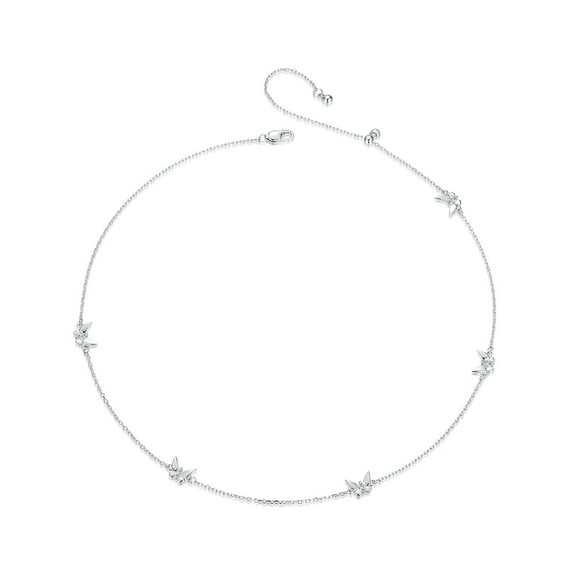 Petite Butterfly Collarbone Chain Necklace - 925 Silver Adjustable Chain Delicate Pendant Jewelry for Women