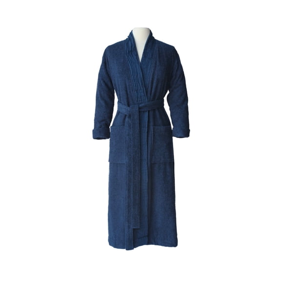 Small/Medium Dark Blue Women's 100% Turkish Cotton Terry Cloth Pleated Bathrobe