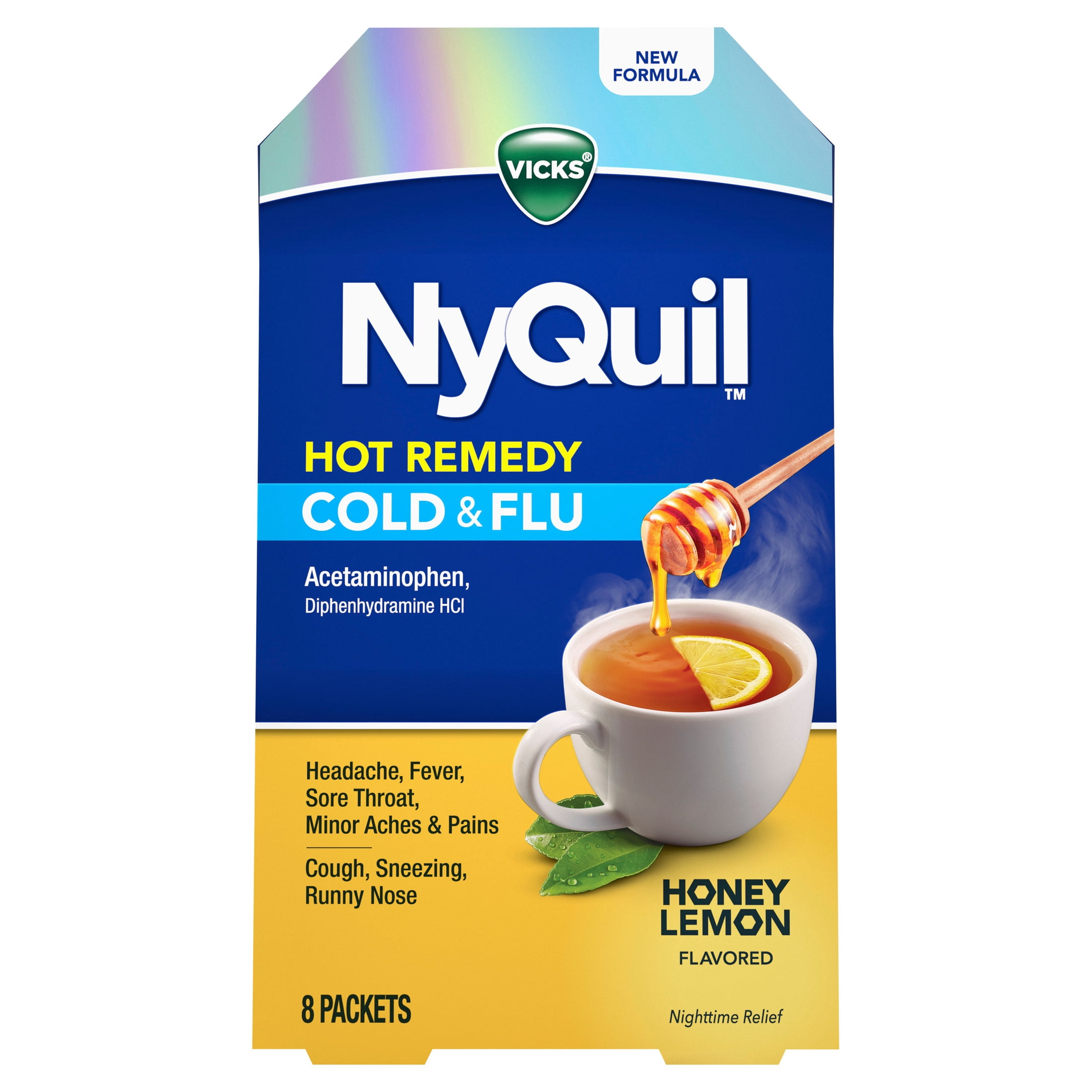 Vicks NyQuil Hot Remedy Cold & Flu Powder, Nighttime Cold Medicine for Adults, 8 Count