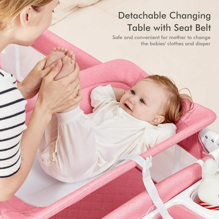 ANGELBLISS 5 in 1 Baby Bassinet Bedside Crib Rocking Bassinet with Diaper Changer Pack and Play Bassinet Folding Playpen Portable Playard with