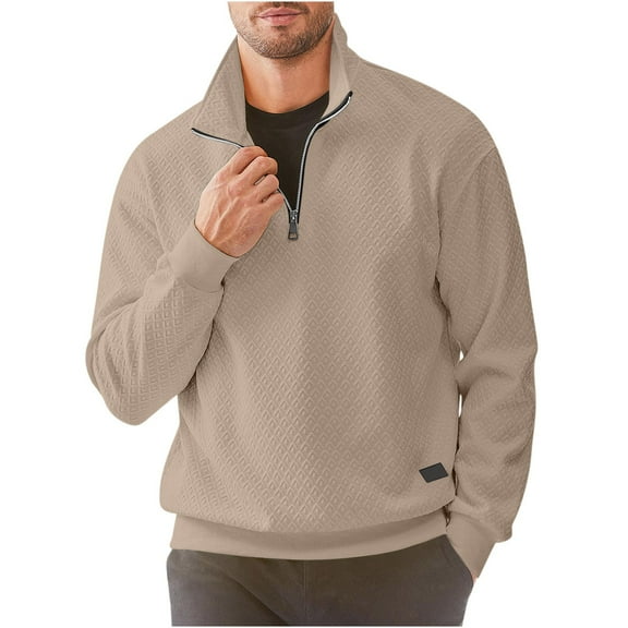 Busydd Men's Sweatshirts Quarter Zip Up Sweatshirt Solid Color Lapel Long Sleeve Shirt Casual Loose Knit Ribbed Pullover Tops Plus Size Sweatshirt S-3XL