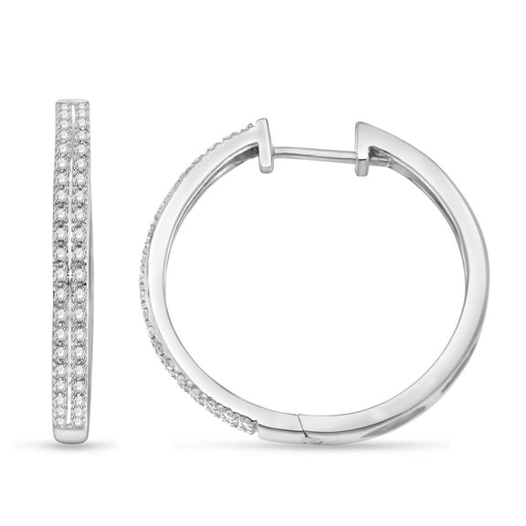 Natalia Drake 1/4 Cttw Diamond Hoop Earrings for Women Double Row in Rhodium Plated Sterling Silver