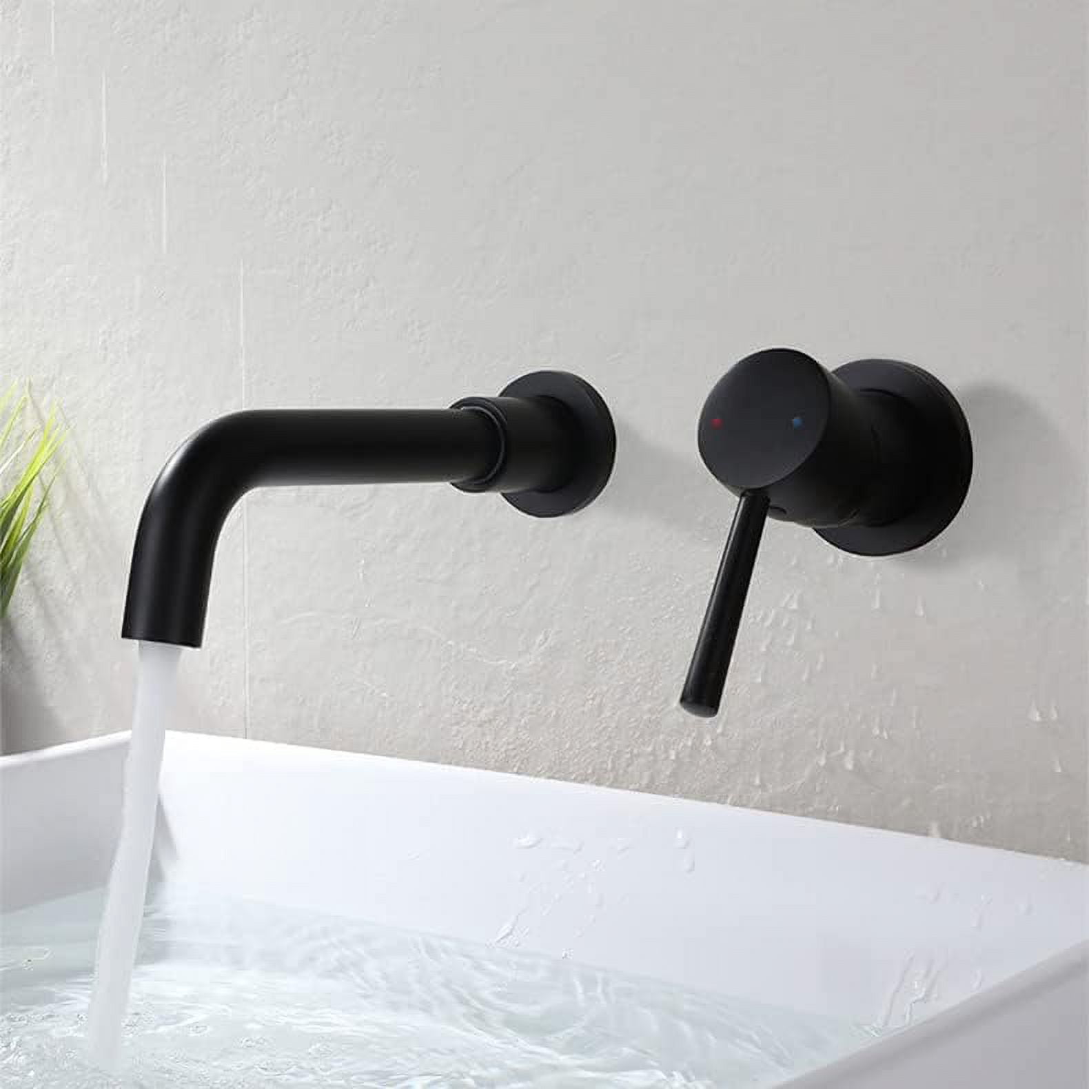 Wall Mounted Faucet Bathroom Sink Black,with 360° Swivel Spout,Hot and Cold Sink Mixer Tap Faucet,Single Handle Wall Mount Faucet