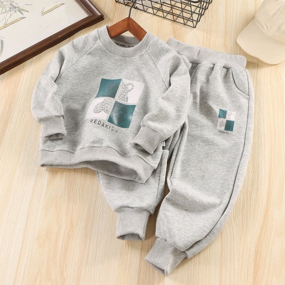 FAIOROI Boys' Cotton Gray Tracksuit Set - 2-Piece (Top Pants), Graphic Prints, Breathable for Daily Wear/Playdates (1-12Y),Size 7-8T