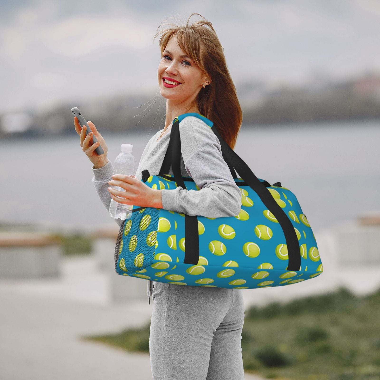 Defioc Ball Tennis Print Hand Travel Bag - Foldable Travel Duffel Bags for Men Women -Sport Gym Bag - Overnight Travel Duffel Bag - Adjustable Shoulder Strap