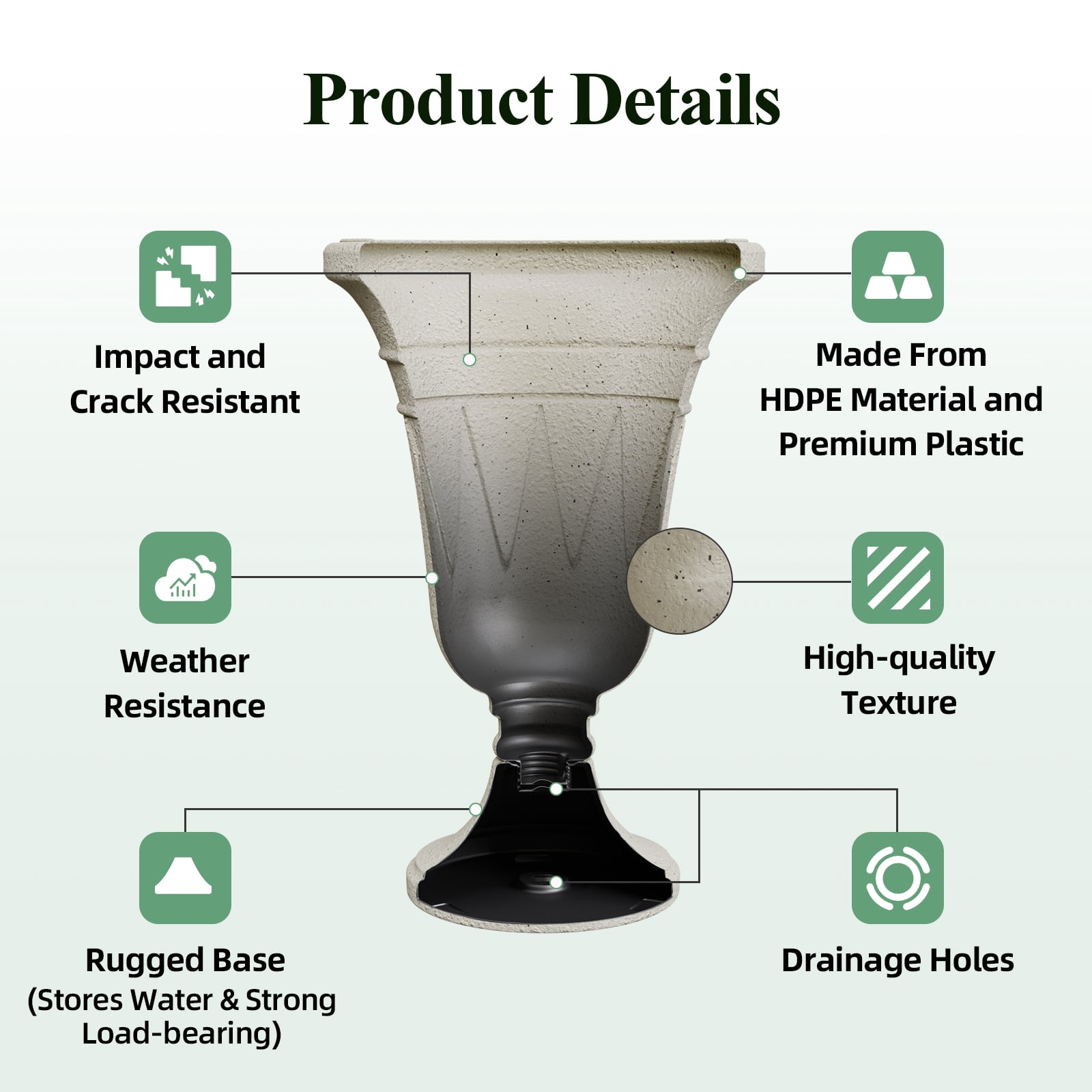 Chiccushion 23.6" Large Urn Planters for Outdoor Plants, Set of 2 Plastic Flower Pot for Wedding Party Bridal Shower Garden Patio Home Decor, off-White