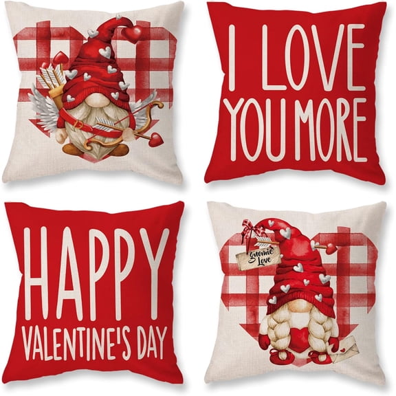 Valentines Day Pillow Covers 18X18 Set of 4 Valentine''s Decor Buffalo Plaid Love Heart Throw Pillows Decorative Cushion Cases for Valentine Home Decorations