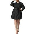 thumbnail image 2 of Unique Bargains Women's Plus Size Long Sleeve Belted Above Knee Denim Shirt Dress 1X Black, 2 of 5