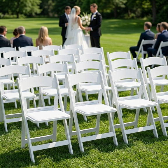 OROFULL 4 Pack White Resin Folding Chairs with Comfortable Cushioned Seat, Heavy Duty Foldable Chair for Wedding Party Event Home Indoor Outdoor Use