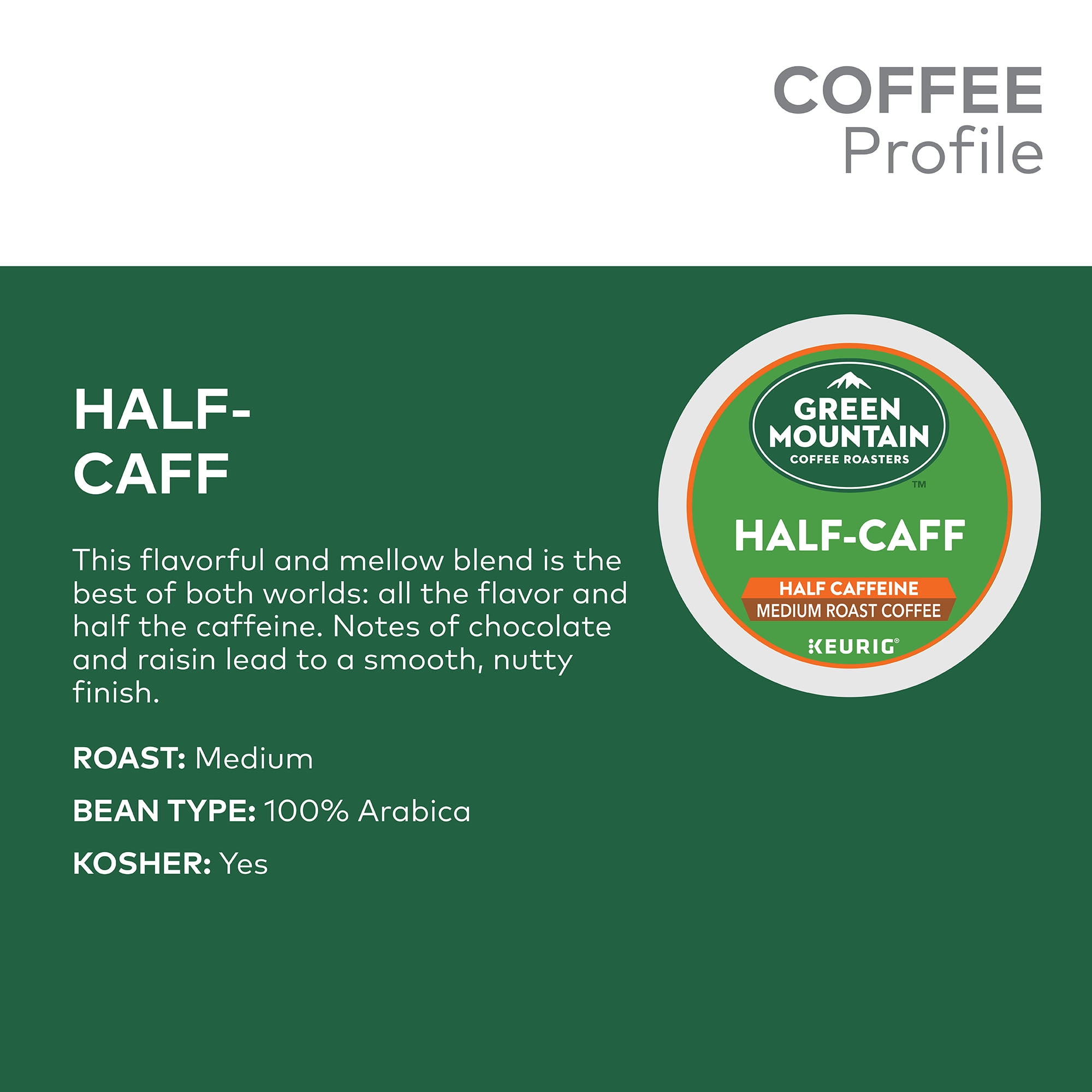 Green Mountain Coffee Half Caff, Keurig K-Cup Pods, Medium Roast, 18 Count