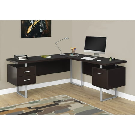 UPC: 0680796000998 | Computer Desk  Home Office  Corner  Left  Right Set-up  Storage Drawers  70 L  L Shape  Work  Laptop  Metal  Laminate  Brown  Grey  Contemporary  Modern