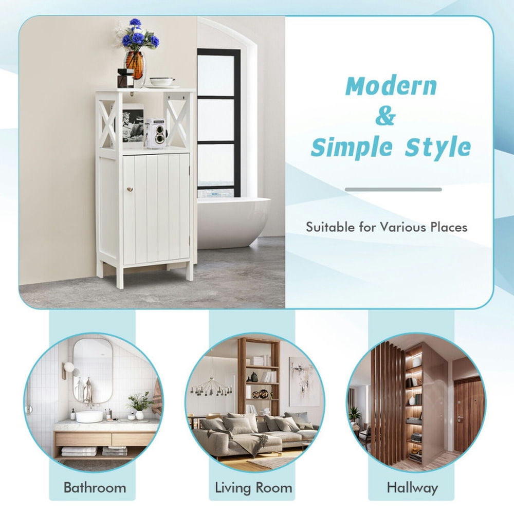 Finihen Bathroom Storage Cabinet, Bathroom Floor Cabinet, Bathroom Floor Storage Cabinet Organizer with X-Frame and Adjustable Shelf, for Bathroom, Living Room, Bedroom, Kitchen, White Finihen Bathroom Storage Cabinet, Bathroom Floor Cabinet, Bathroom Floor Storage Cabinet Organizer with X-Frame and Adjustable Shelf, for Bathroom, Living Room, Bedroom, Kitchen, White
