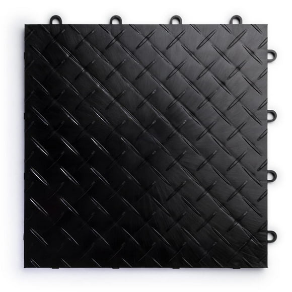 Big Floors RaceDeck Diamond Plate Design, Durable Interlocking Modular Garage Flooring Tile (12 Pack), Black