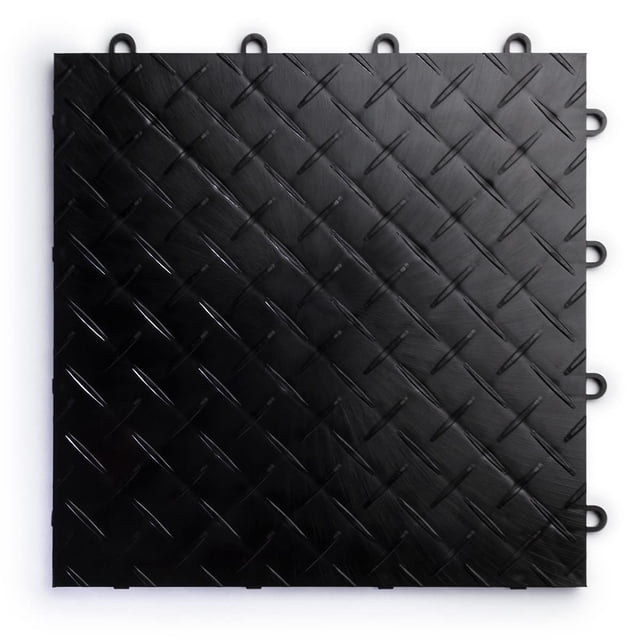 Big Floors RaceDeck Diamond Plate Design, Durable Interlocking Modular Garage Flooring Tile (12 Pack), Black