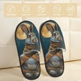 thumbnail image 2 of Bixox Men's Women's Moon Night Sky Cute Rabbit Patterned Plush House Slippers, Memory Foam Slippers, Indoor and Outdoor Warm Plush Bedroom Shoes, Soft Flat Sole, Comfortable and Non-slip, 2 of 5