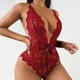 thumbnail image 4 of Lencería Sexy sin entrepierna para mujer, Body de encaje rojo, entrepierna abierta, trajes eróticos, vestido Babydoll de peluche, conjunto de ropa interior porno transparente, 4 of 5