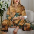 thumbnail image 6 of KLL Antique Map Adventure Scene Print Women's Long Sleeve Pajamas with Pants Sleepwear Loungewear 2 Set-Medium, 6 of 8