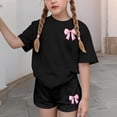 thumbnail image 5 of Miluxas Girl's 2 Piece Outfits Bow Graphic Tee Shirt and Shorts Set Cute Summer Outfits Black 3-4Years, 5 of 6
