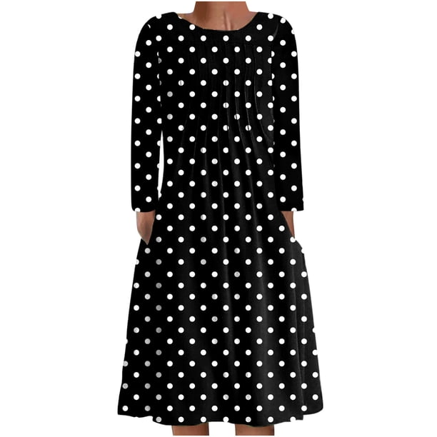Vestidos estampados florales plegables de manga larga con cuello redondo informal de otoño e invierno para mujer Fridja yut2219