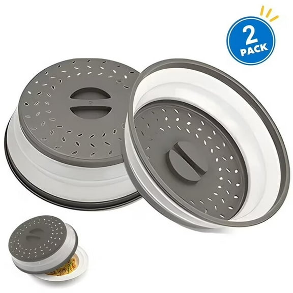 Vented Microwave Splatter Cover for Food,Splatter Guard and Strainer,Kitchen Gadget for Fruits and Vegetables,Microwave Plate Cover with Hook Hole,Dishwasher Safe,BPA-Free Silicone and Plastic (Gray)