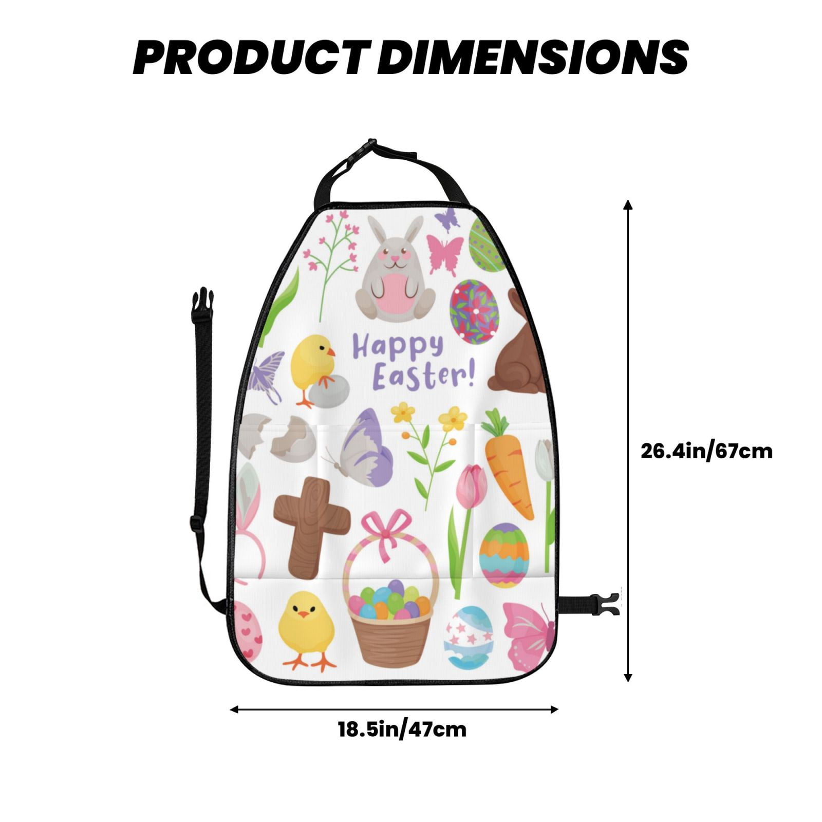 Kdxio Happy Easter1 Print 2 Pack Car Kick Mat Seat Cover Back Protector Mat with Pockets for Organizer Backseat Protector and Storage Anti Kick Pad for Vehicles