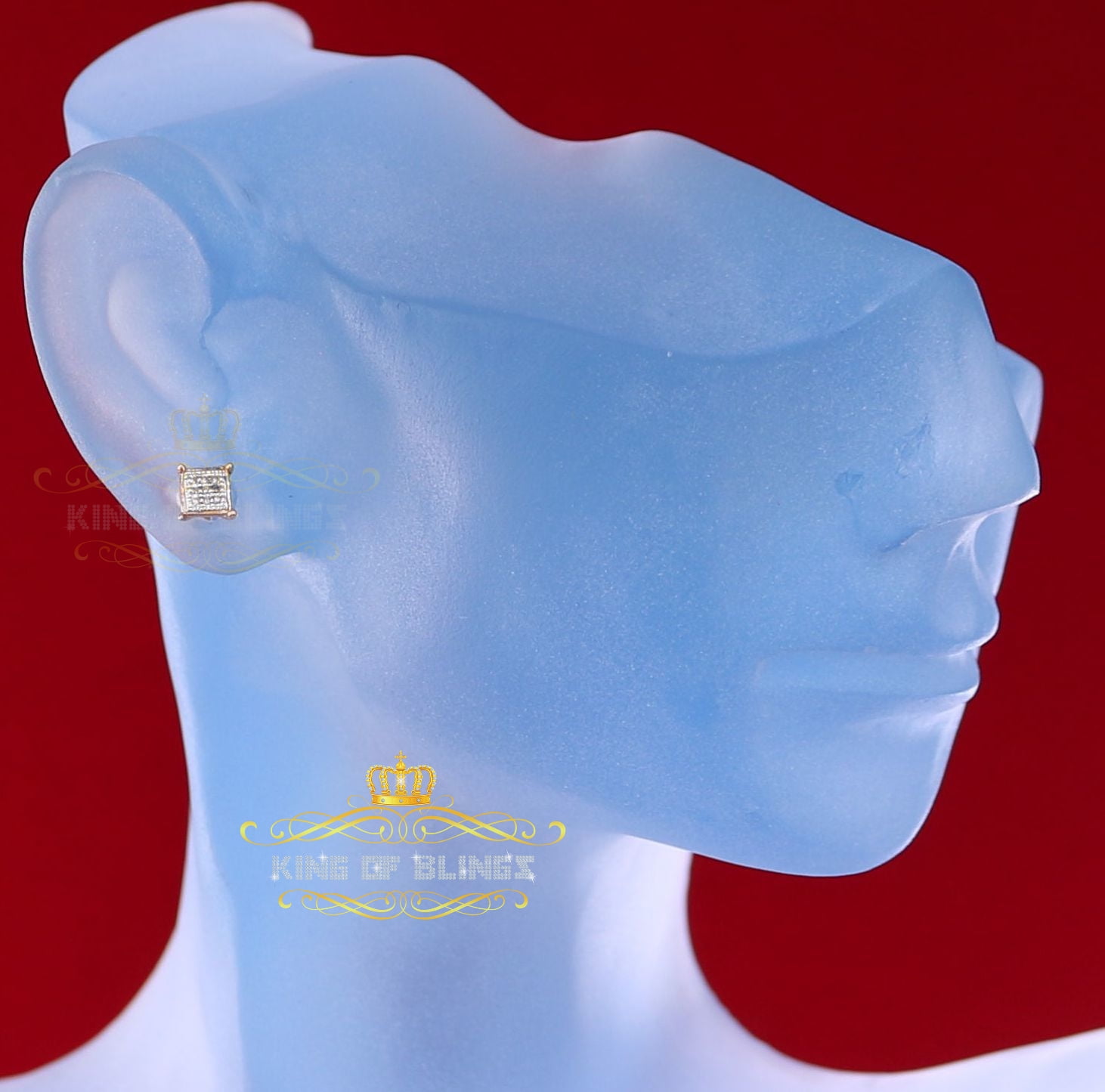 King of Bling's 10K Real Yellow Gold with 0.05CT Real Diamonds Men's/Women's stud Square Earring