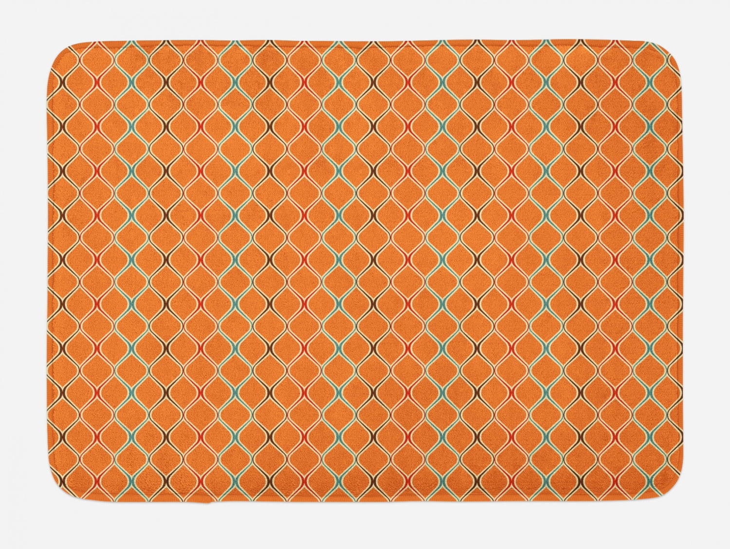 Orange Bath Mat, Vibrant Old Fashion Trippy Figures with Unusual Shapes