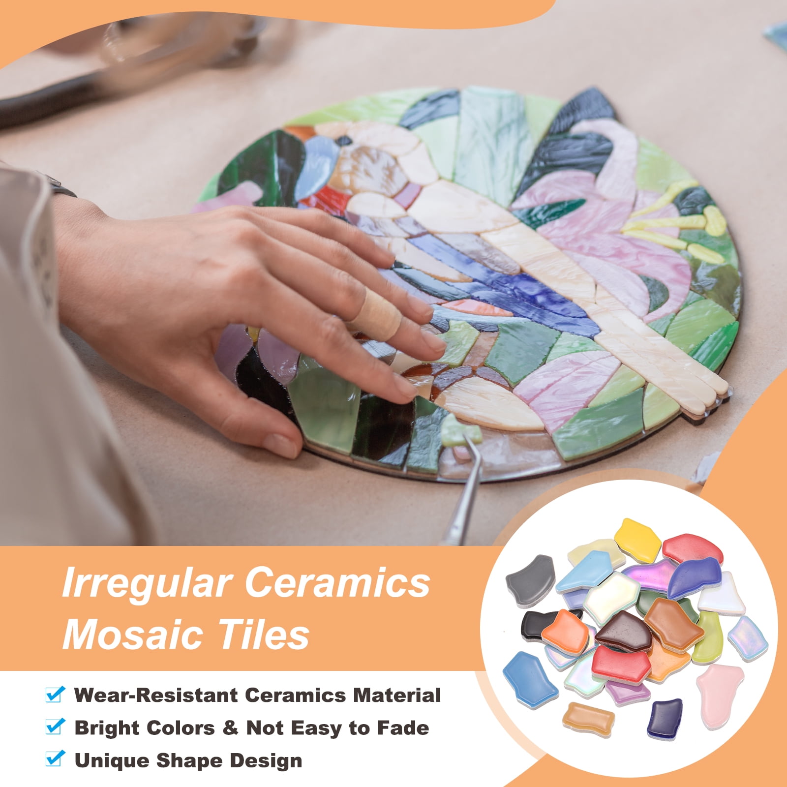 Uxcell 500g/1.1LB Irregular Ceramics Mosaic Tiles, 0.79"-1.57" Mosaic Stained Tile Broken Porcelain Pieces Stones Bulk for DIY Craft Making Vases Home Decoration, Gray