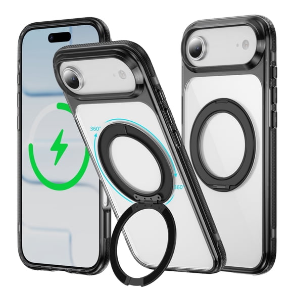 iPhone 17Air Case with Stand, 360 Magnetic Ring Stand, Military-Grade Protection [Compatible with MagSafe] Shockproof Case for iPhone 17 Air Slim Cover Adjustable Foldable Kickstand, Clear