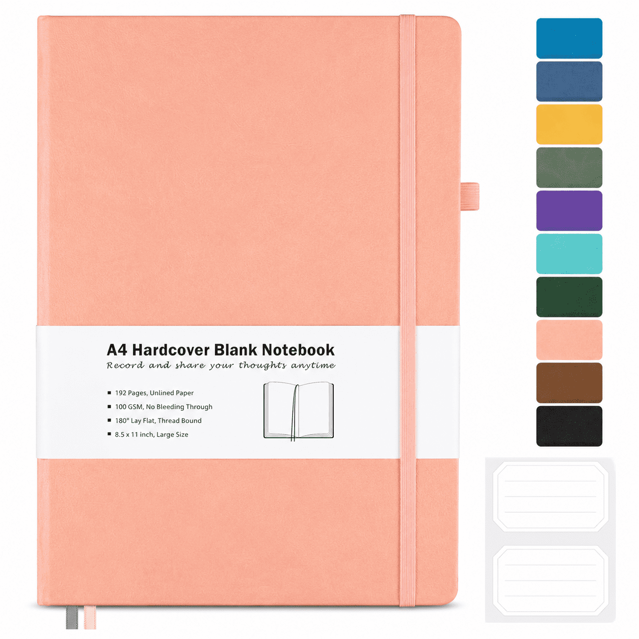 Pink A4 Blank Hardcover Sketchbook Unlined Leather Lay-Flat Journal