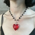 thumbnail image 2 of Love Heart Charm Necklace with Bead Chain Hip-hop Clavicle Choker Punk Party, 2 of 6