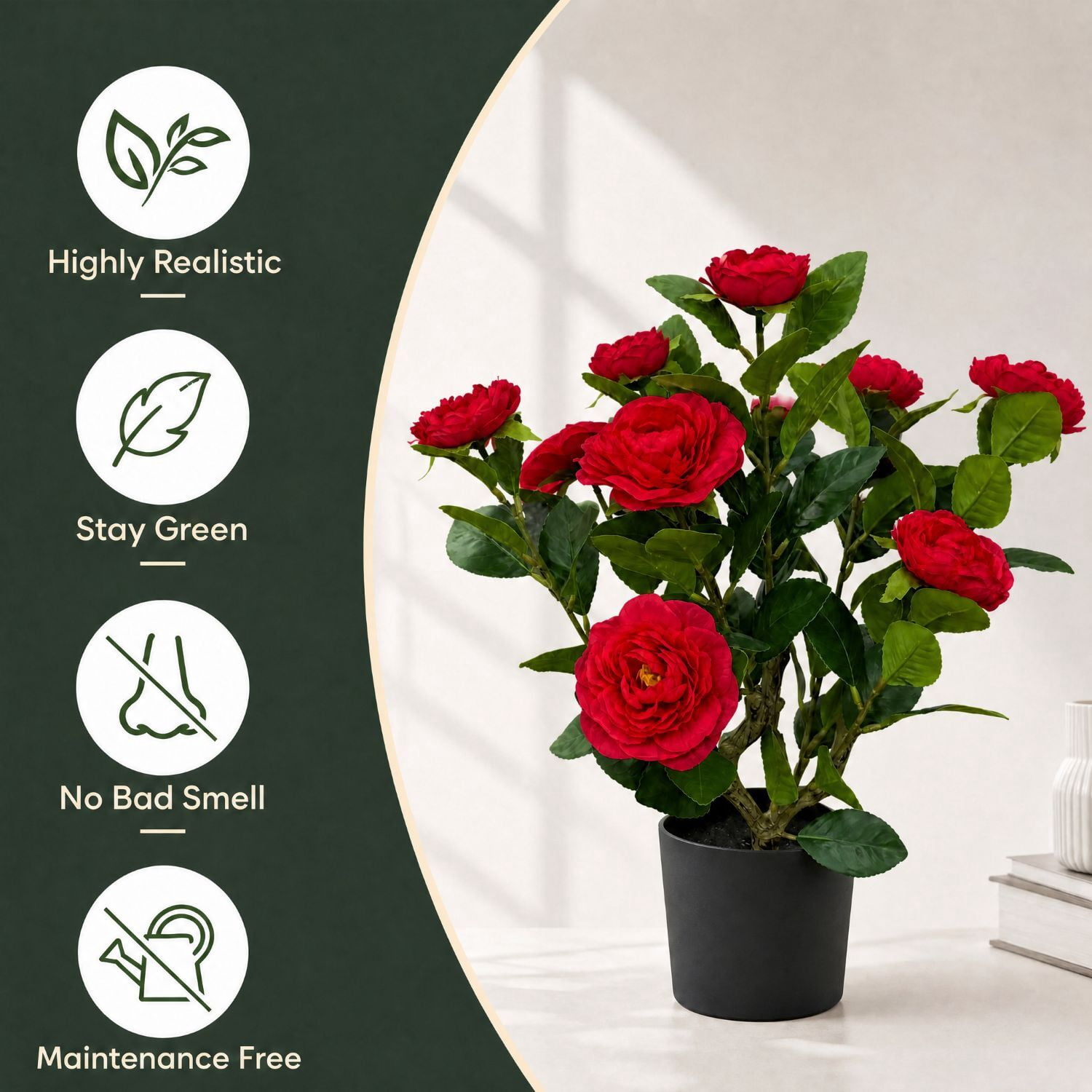 Easy4Home 1.6FT Artificial Flower Plant Fake Camellia Tree Potted Indoor, Red