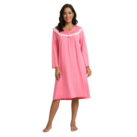 

Valcatch Women s Court Style Nightdress Long Sleeve Lace Panel Sleep Skirt Loose Comfy Pajamas