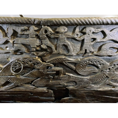Carved On The Walls A detail of the decorative carving on the side of the Oseberg cart, Viking, Norway, c850 Print Wall Art By Werner Forman ()