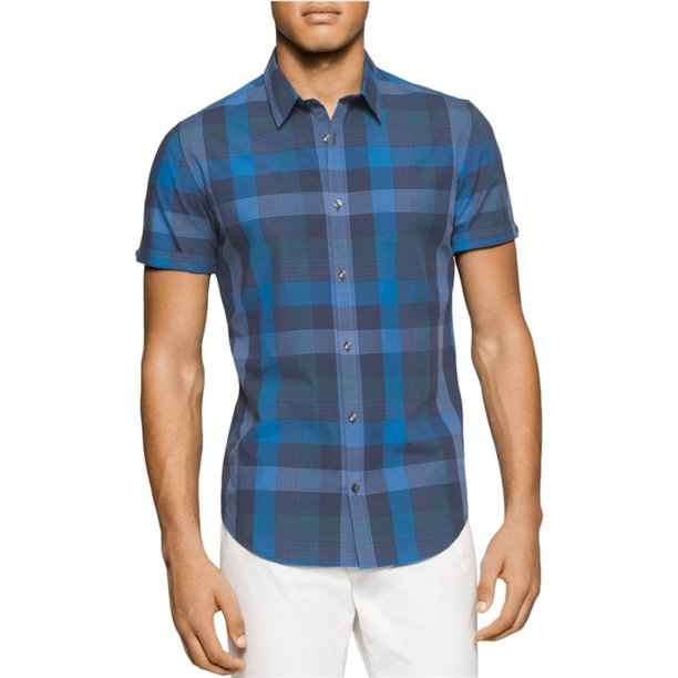 Calvin Klein Seersucker Camisa con botones para hombre, azul, pequeño Calvin Klein Botones al frente