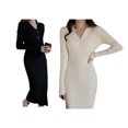 thumbnail image 4 of tssuouriy Classique Tricot Robe Exquise Artisanat Texture Douce Style Élégant Manches Robes Femmes Pull Robe Noir S, 4 of 6