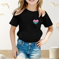 thumbnail image 2 of MIXUE Toddler Girls Tops & T-Shirts Summer Heart Print Round Neck Short Sleeve Loose Casual T Shirts Activewear,Black,3-4 Years, 2 of 4