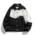 thumbnail image 3 of Abrigos vaqueros para hombre, estilo hip hop, estilo callejero, con empalmes negros, chaqueta vaquera para hombre, moda vintage coreana, ropa de abrigo de invierno desgastada, ropa holgada Joker, 3 of 4
