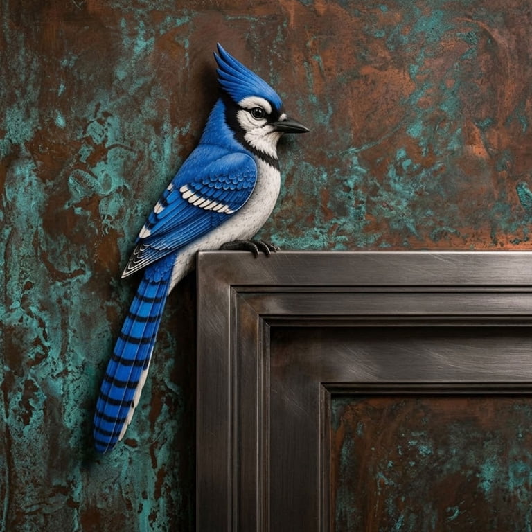 Blue Jay Door Frame Corner Topper, 9in Resin Wood Texture Bird ...