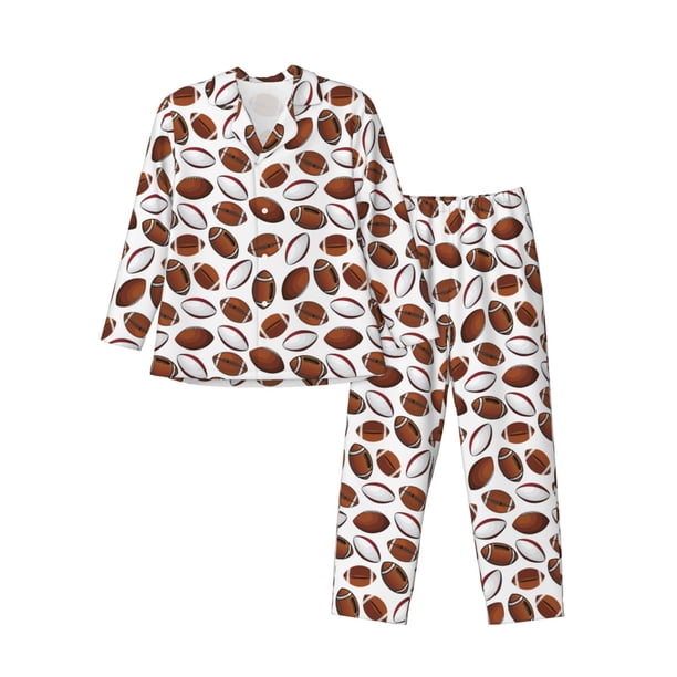 Balery Football Pijama para Hombre de Dos Piezas con Manga Larga, Conjunto de Dormir y Descanso Suave con Bolsillos-Large